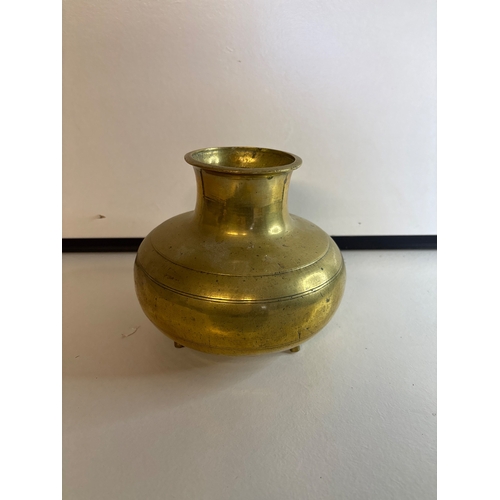 46 - Brass vase with footed base, round body, flared neck.