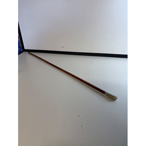 53 - Wooden swagger stick with engraved silver top with badge of the Royal Marines.