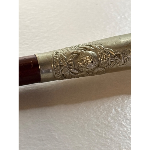 53 - Wooden swagger stick with engraved silver top with badge of the Royal Marines.