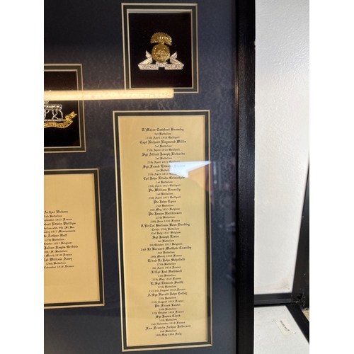 55 - Framed replica display featuring Royal Regiment VC insignia and names not postable.