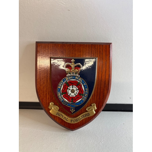 58 - Wooden Royal Fusiliers crest plaque featuring unit emblem.