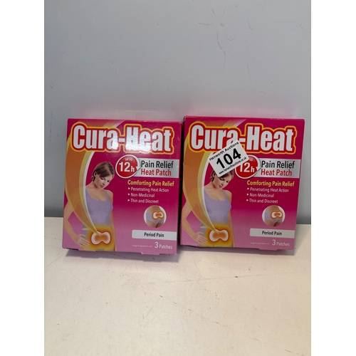 104 - Two packs of Cura-Heat pain relief patches, 3-pc each.