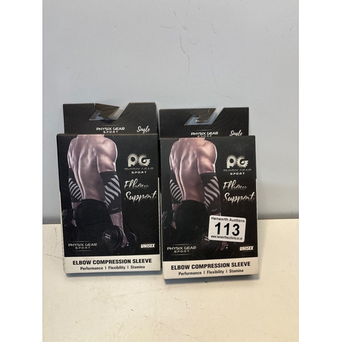 113 - Two Physix Gear elbow compression sleeves, unisex, in original packaging.