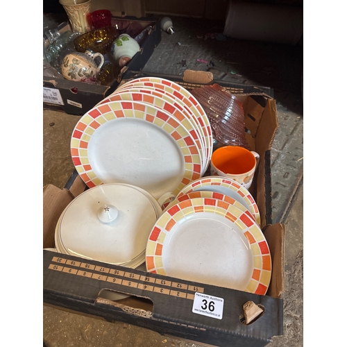 36 - Multi-piece ceramic dinnerware with square patterns not postable.