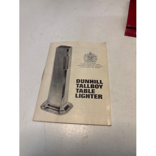 76 - Dunhill Tallboy table lighter with box and booklet.