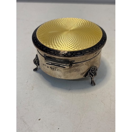 87 - Sterling silver round box with guilloche lid and hallmarks 79 grams