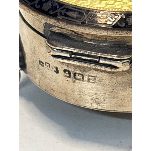 87 - Sterling silver round box with guilloche lid and hallmarks 79 grams