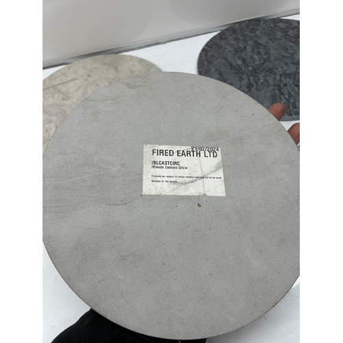 7 - Collection of Fired Earth Large Circular Tile Samples – Grigio, Nero & Castano Finishes