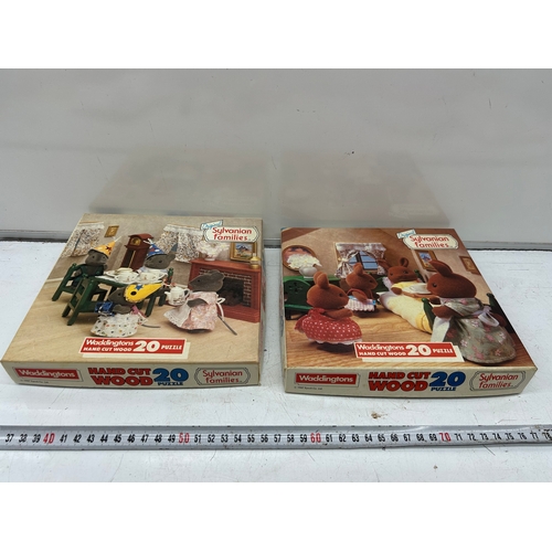 27 - 2x Vintage Sylvanian Families Waddingtons Hand Cut Wood 20 Piece Puzzles