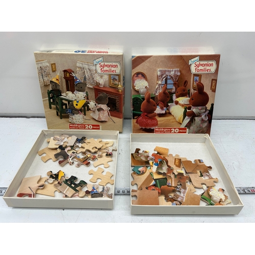 27 - 2x Vintage Sylvanian Families Waddingtons Hand Cut Wood 20 Piece Puzzles