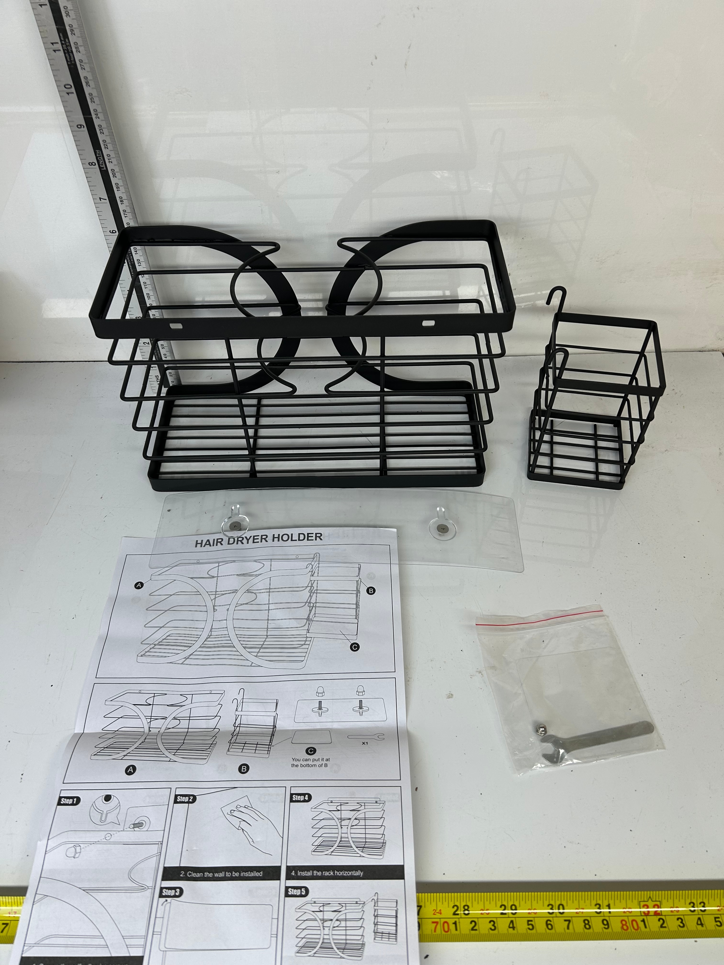 Wall-Mounted Hair Dryer Holder & Bathroom Storage Rack