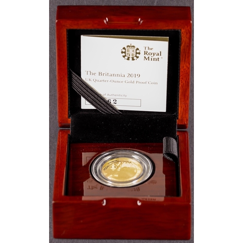 28 - 2019 GOLD PROOF COIN United Kingdom Royal Mint £25, quarter ounce 