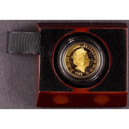 28 - 2019 GOLD PROOF COIN United Kingdom Royal Mint £25, quarter ounce 