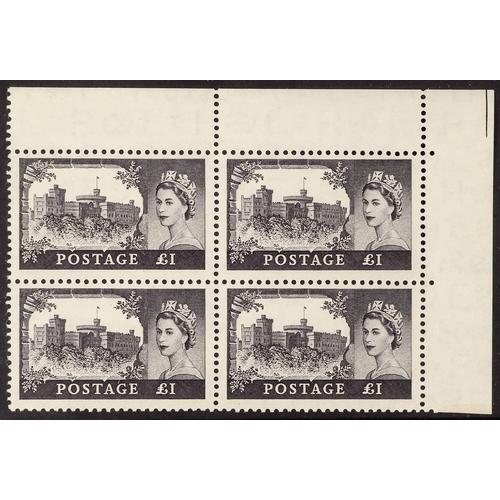 629 - GB.ELIZABETH II 1955 £1 black Castle, Waterlow printing, SG 539, never hinged mint corner block of f... 