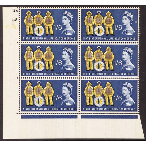 632 - GB.ELIZABETH II 1963 LIFEBOAT 1s.6d phosphor, SG 641p, corner cylinder block of six, never hinged mi... 