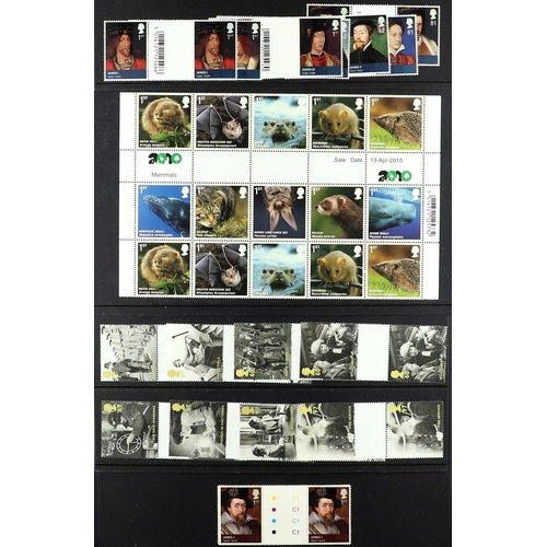 683 - GB.ELIZABETH II GUTTER PAIRS 2008 - 2010. Commemorative sets on stockcards. Face value £385