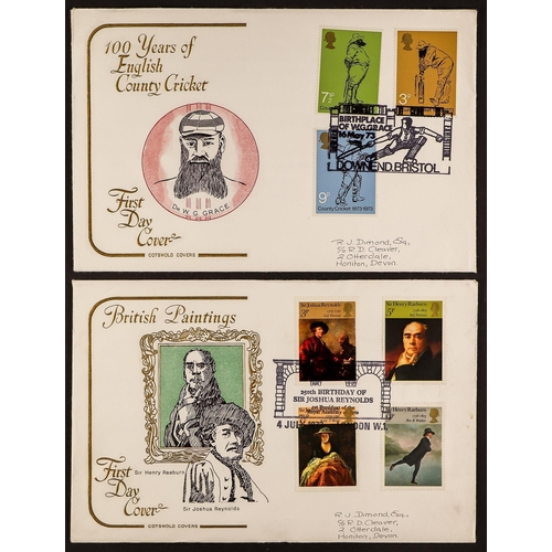 737 - GB.FIRST DAY COVERS 1965-88 collection in four albums incl. Definitives, some Cotswold with special ... 