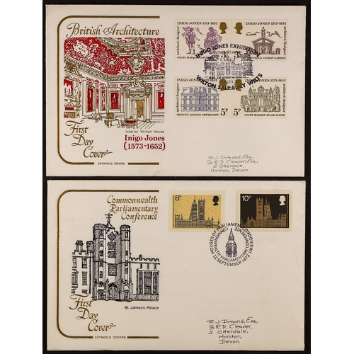 737 - GB.FIRST DAY COVERS 1965-88 collection in four albums incl. Definitives, some Cotswold with special ... 