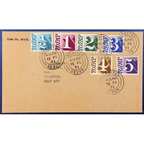 742 - GB.FIRST DAY COVERS 1971 POSTAGE DUE set to 5p, on plain cover tied Crediton 15 Feb 1971 cds's, cat.... 