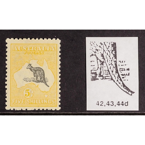 104 - AUSTRALIA 1915-27 5s. grey and yellow Kangaroo, SG 42, variety clipped tail, fine mint.