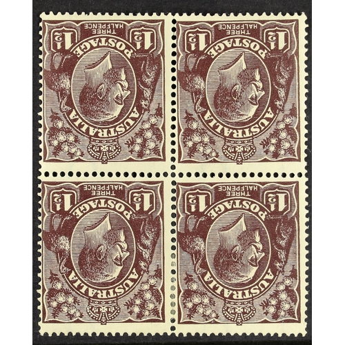 106 - AUSTRALIA 1918-23 1½d black-brown, watermark inverted, SG 58w, mint block of four with lower pair ne... 