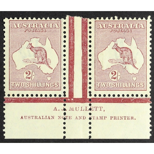 111 - AUSTRALIA 1923-24 2s maroon Kangaroo, SG 74, Mullett plate 2 imprint pair, fine never hinged mint. B... 