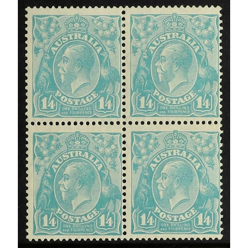 114 - AUSTRALIA 1926-30 1s.4d turquoise, SG 104, fine mint block of four, one never hinged. Cat. £560.