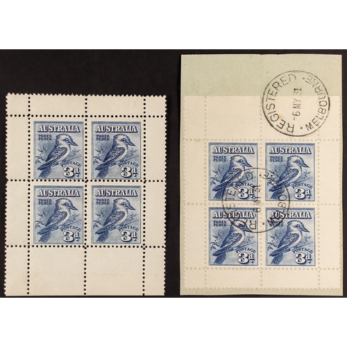 116 - AUSTRALIA 1928 Stamp Exhibition, 3d panes of four, SG MS 106a, fine mint and used on a piece. Cat. £... 