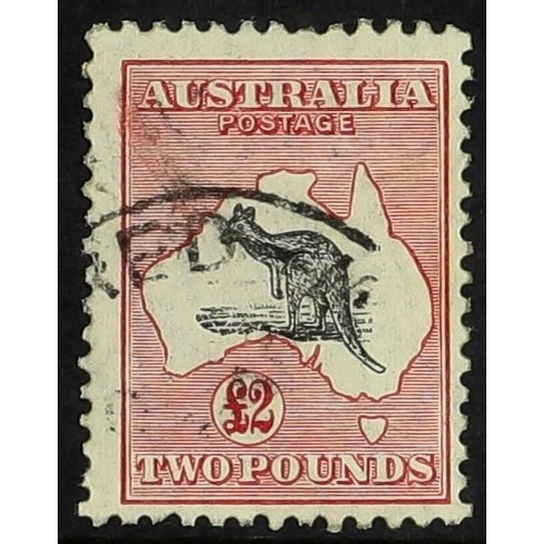 118 - AUSTRALIA 1929-30 £2 black and rose Kangaroo, SG 114, with light slightly smudgy cancel. Cat. £800.