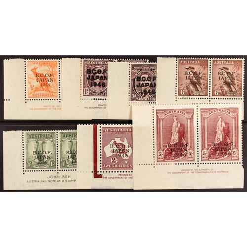 129 - AUSTRALIA B.C.O.F. 1946-47 set, SG J1/7, in matching lower left corner imprint pairs, never hinged m... 