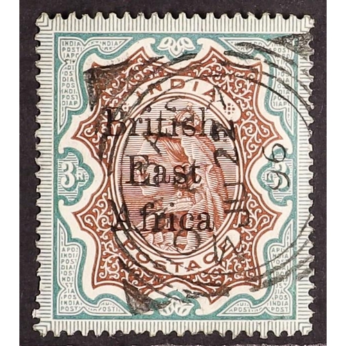 153 - BR. EAST AFRICA 1895 3r brown and green, SG 62, neat Mombasa squared circle. Cat. £225.