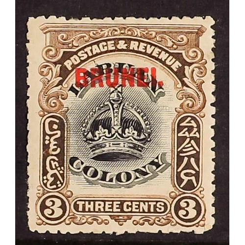 166 - BRUNEI 1906 3c black and sepia, line through 