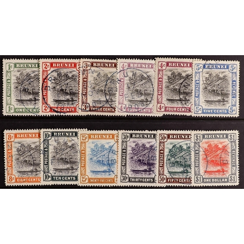 168 - BRUNEI 1907-10 Huts set, SG 23/33, plus 4c shade SG 26a, cds used. Cat. £415. (12 stamps)