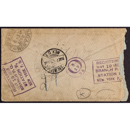 182 - COLOMBIA 1898 registered cover, Bogota to Mexico City, redirected to New York, showing a wide range ... 