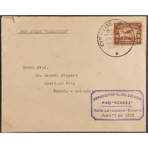 183 - COLOMBIA 1930 (June) air cover  Quinto (Ecuador) to Bogata, showing violet cachet 