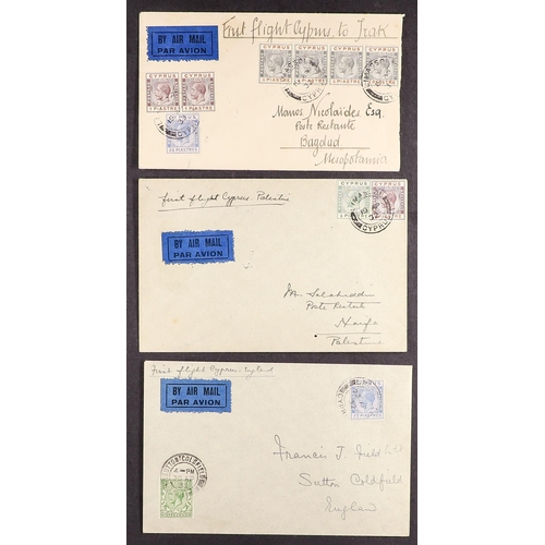 188 - CYPRUS 1932 FIRST FLIGHT COVERS (April) covers to Iraq, Palestine and England. (3 covers)