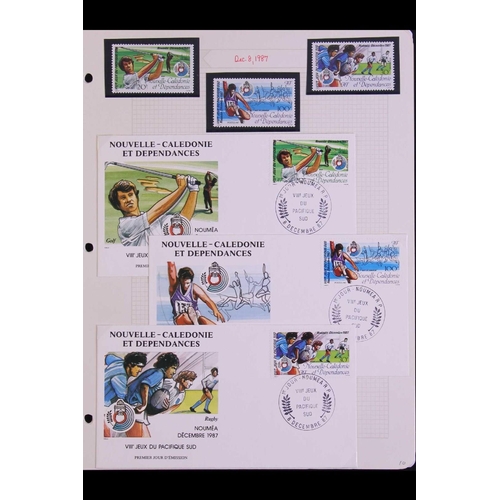 199 - FRENCH DEPENDENCIES NEW CALEDONIA 1962-1998 Sports stamps, never hinged mint, plus some First Day Co... 