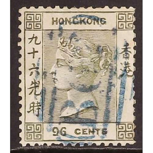 204 - HONG KONG 1862 96c brownish grey, SG 7, neat blue 