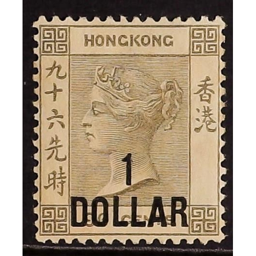 207 - HONG KONG 1885 (Sept) $1 on 96c grey olive, SG 42, mint with toned gum. Cat. £800.