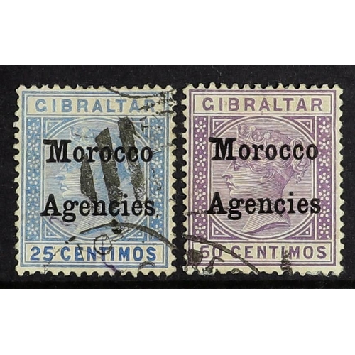 MOROCCO AGENCIES 1899 25c and 1p, each showing broad top to "M", SG 12b, 14b, used. Cat. £200. (2 stamps)
THIS LOT SHOULD READ 25c & 50c, NOT 1P