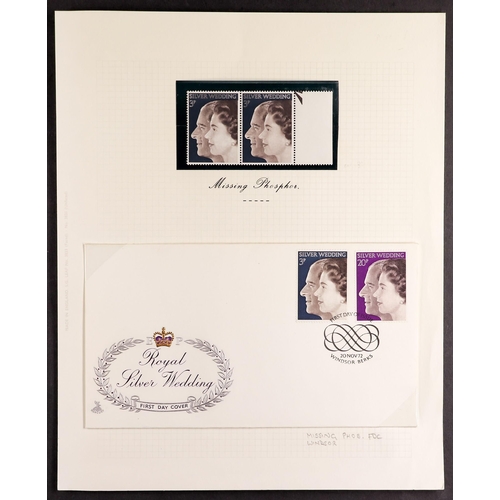 706 - GB.ELIZABETH II 1972 SILVER WEDDING 3p missing phosphor in a nhm pair, and same on a FDC.