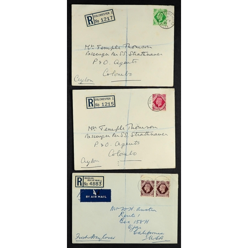 737 - GB.FIRST DAY COVERS 1939 plain FDC's for 7d, 8d and 11d, addressed to Ceylon or USA. (3 covers)