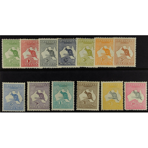 87 - AUSTRALIA 1913-14 first Kangaroo set to 10s mint, some with small faults. Cat. £2380+. (13 stamps)