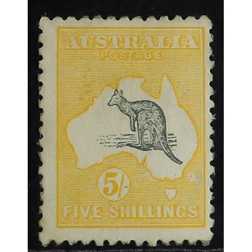 94 - AUSTRALIA 1915 5s grey and yellow Kangaroo, watermark 5, SG 30, lightly hinged mint with minor surfa... 