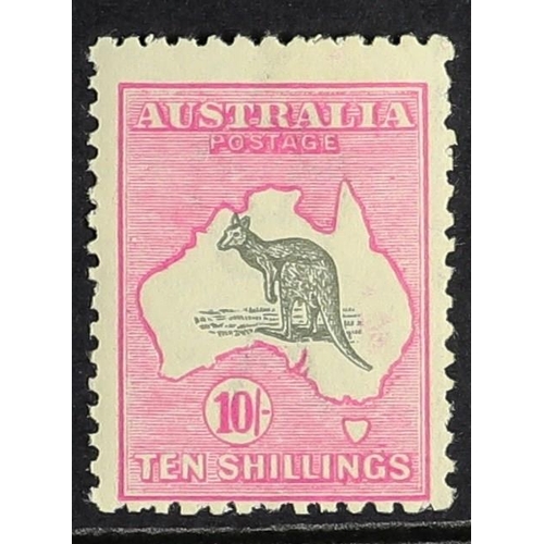 98 - AUSTRALIA 1915-27 10s grey and bright aniline pink Kangaroo, SG 43a, fine mint, centred to foot. Cat... 