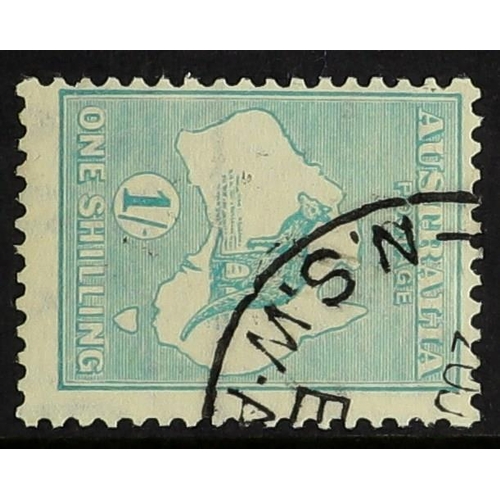 99 - AUSTRALIA 1915-27 1s blue-green Kangaroo, watermark sideways (showing part marginal letters also), S... 