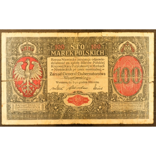 10 - POLISH BANKNOTES 1916-1941 small hoard, includes 1916 100m, 1919-1922 50mm, 1000m, 5000m & 10000m is... 