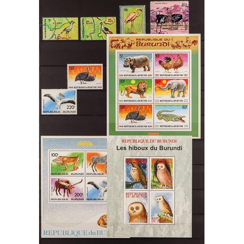 111 - TOPICALS BIRDS stamps of BURUNDI 1970's to 2009, a never hinged mint collection of stamps and miniat... 