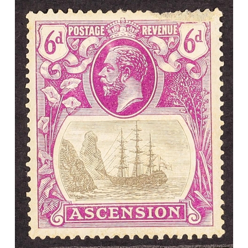 129 - ASCENSION 1924-33 6d grey-black and bright purple, TORN FLAG, SG 16b, mint with surface damaged uppe... 