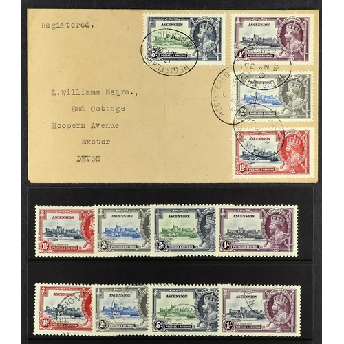 133 - ASCENSION 1935 SILVER JUBILEE sets fine mint, used and on plain FDC. Cat. £275. (8 stamps & 1 cover)